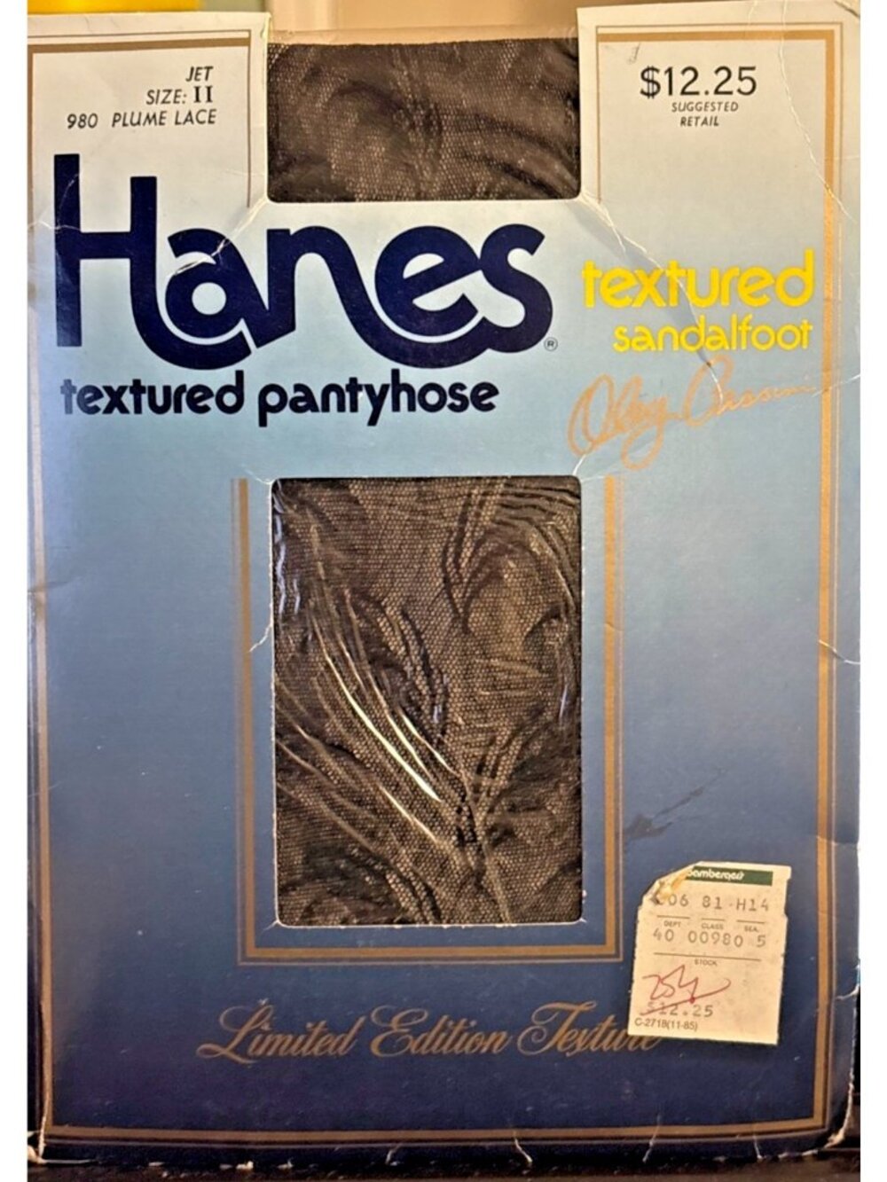 VTG Womens Hanes Texture Sandalfoot Pantyhose Jet II Plume Lace Oleg Cassini 980